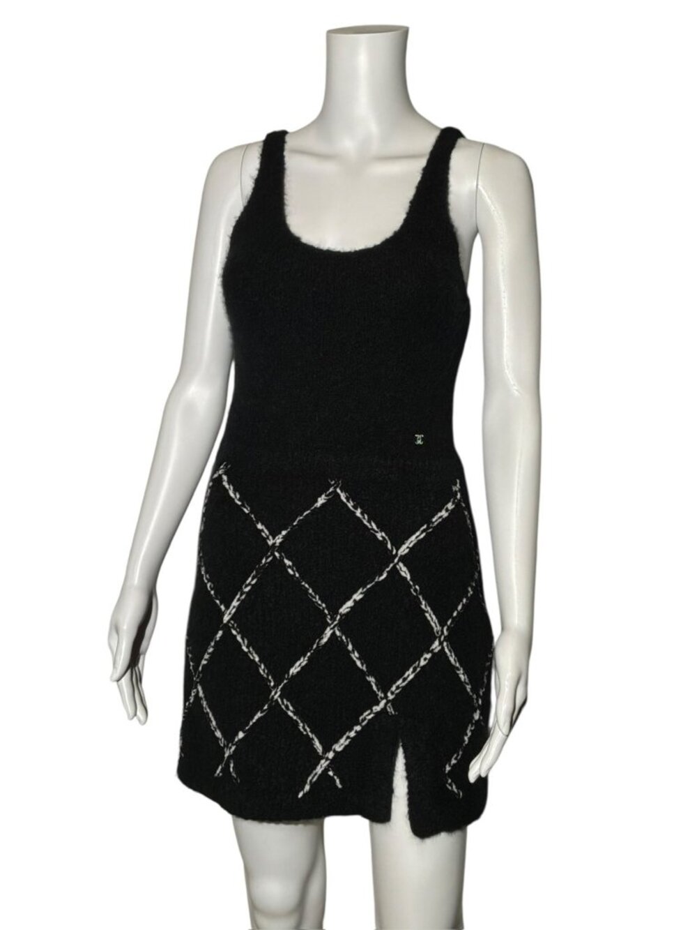 CHANEL BLACK CASHMERE BLEND KNIT MINI DRESS SZ 2